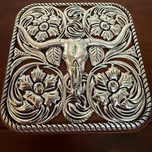 Western Floral Silvertone jewelry box